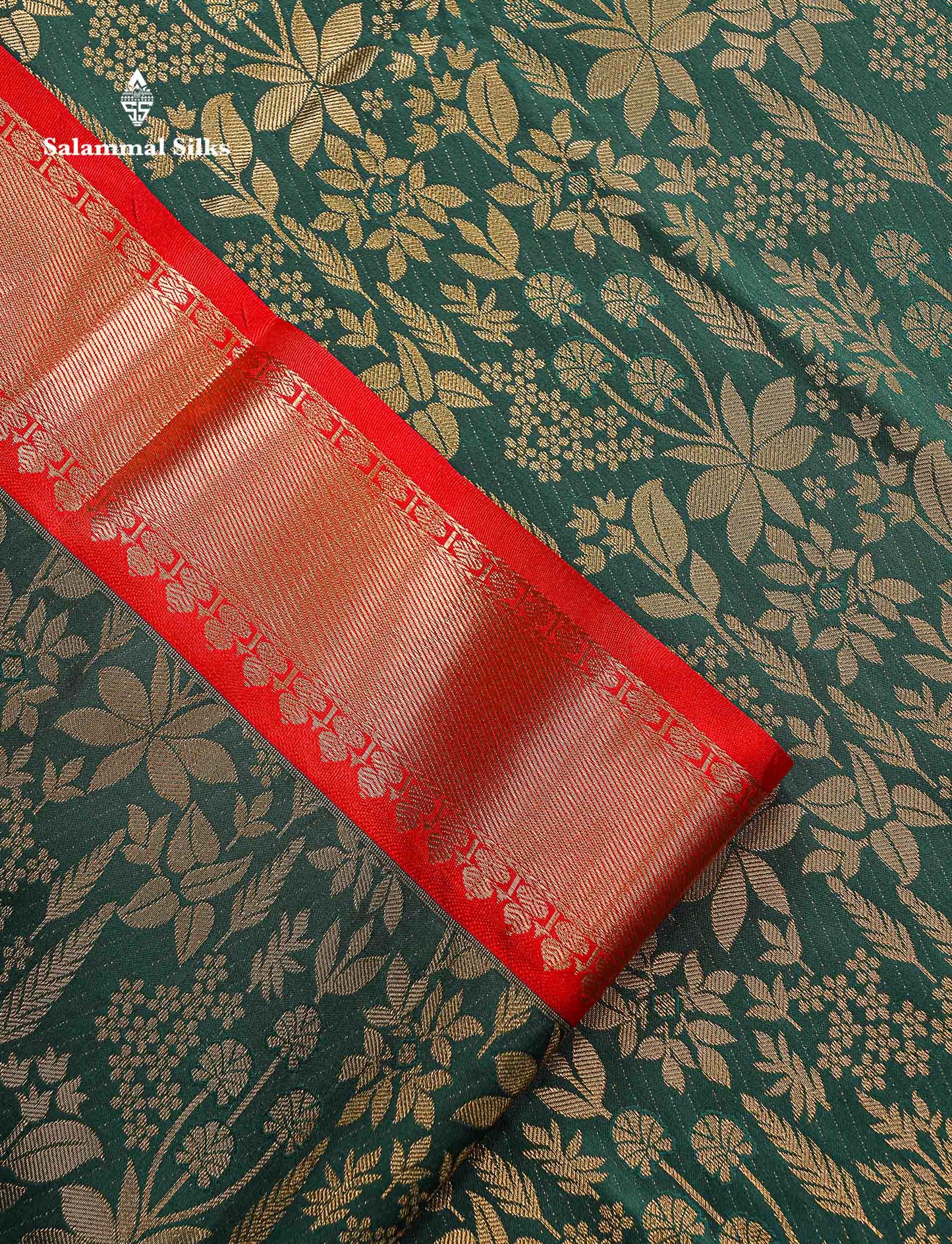 Bridal Semi Silk Saree - Bottle Green Colour Body With Contrast Chilly Red Traditional Evening Morning Border