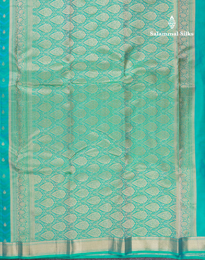 Beautiful Dual Tone Sapphire Green Pure Kanjivaram Silk Saree With Traditional Small Border
