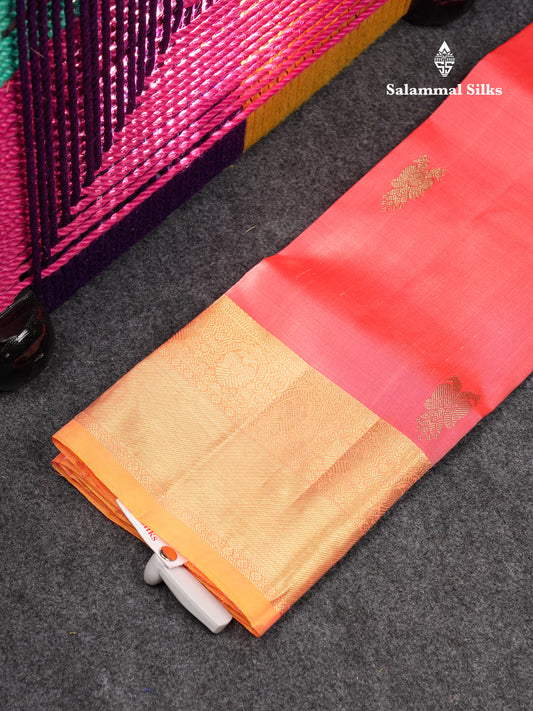 Beautiful Pure Silk Pattu Pavadai (Peach) With Contrast Orange Blouse 27"