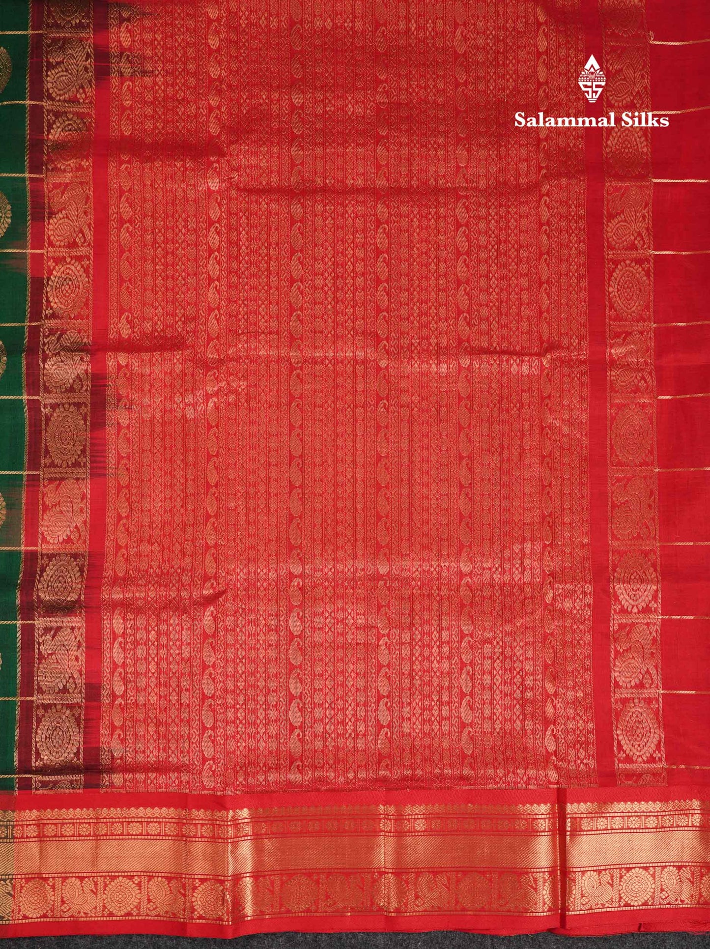Beautiful Bottle Green Zari Checks Pure Silk Cotton Saree With Contrast Dual Tone Red Traditional Border