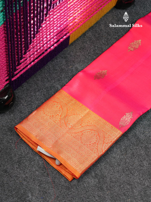 Beautiful Pure Silk Pattu Pavadai (Pink) With Contrast Orange Blouse 27"