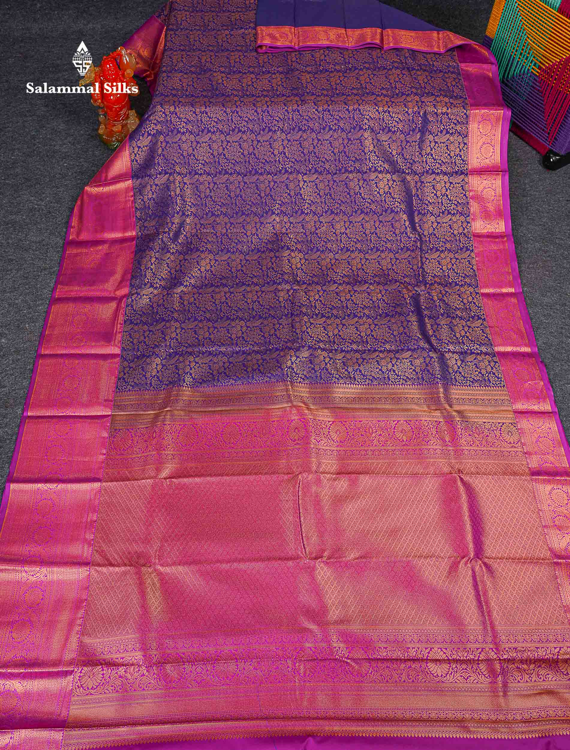 Bridal Semi Silk Saree -  Navy Blue Colour Body With Contrast Vadamalli Traditional Evening Morning Border 