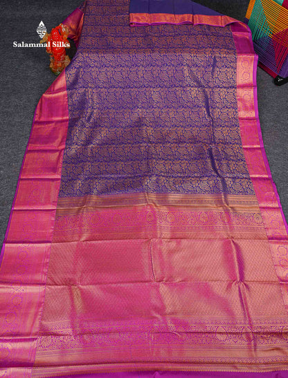 Bridal Semi Silk Saree -  Navy Blue Colour Body With Contrast Vadamalli Traditional Evening Morning Border 