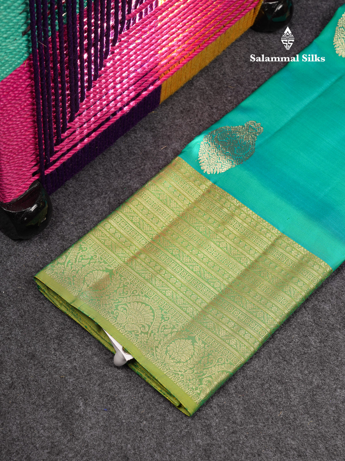 Beautiful Pure Silk Pattu Pavadai (Sapphire Green) With Contrast Parrot Green Blouse 36"