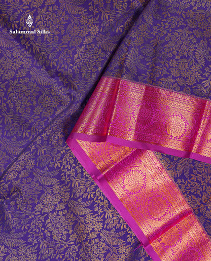 Bridal Semi Silk Saree -  Navy Blue Colour Body With Contrast Vadamalli Traditional Evening Morning Border