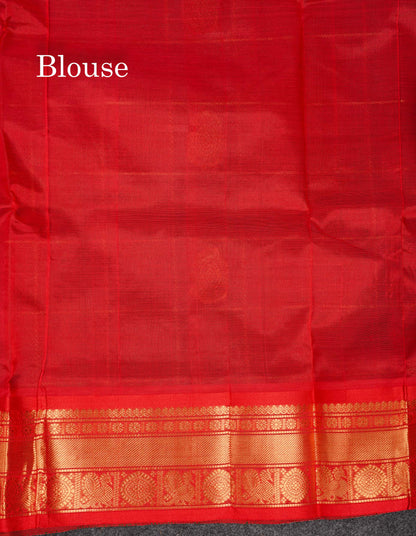 Beautiful Bottle Green Zari Checks Pure Silk Cotton Saree With Contrast Dual Tone Red Traditional Border