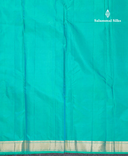 Beautiful Dual Tone Sapphire Green Pure Kanjivaram Silk Saree With Traditional Small Border