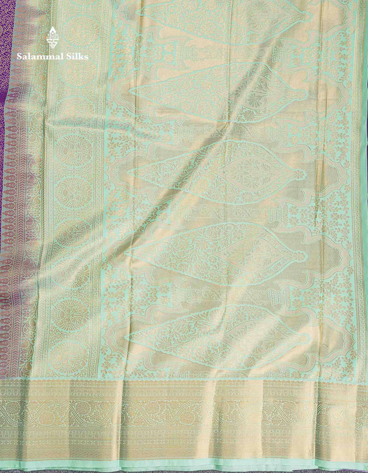 Bridal Semi Silk Saree -  Purple Colour Body With Contrast Rexona Green Traditional Border