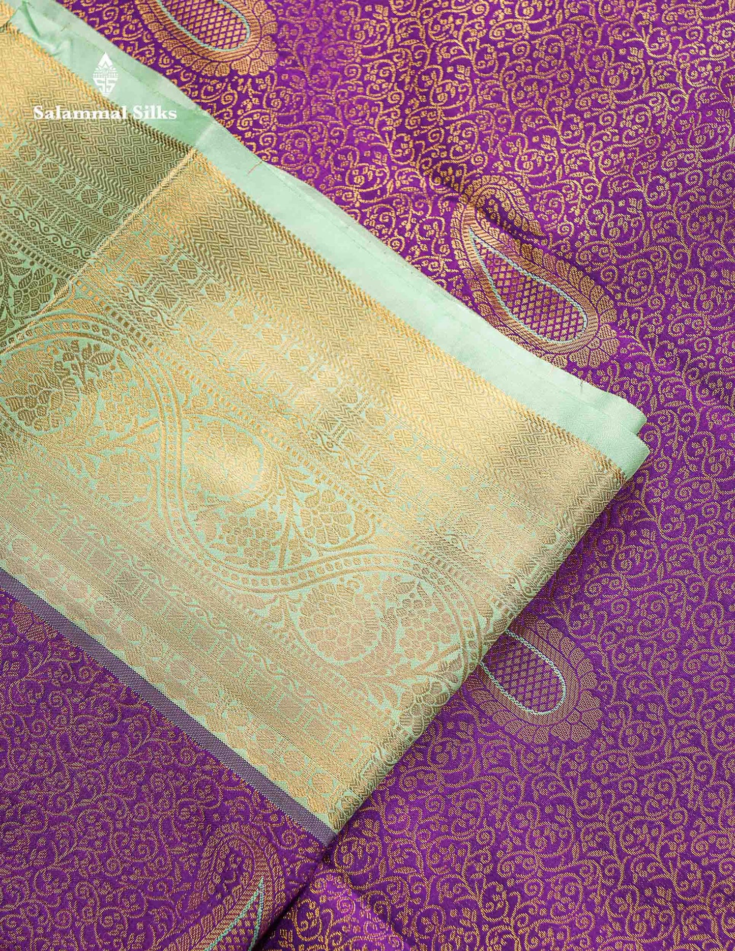 Bridal Semi Silk Saree -  Purple Colour Body With Contrast Rexona Green Traditional Border