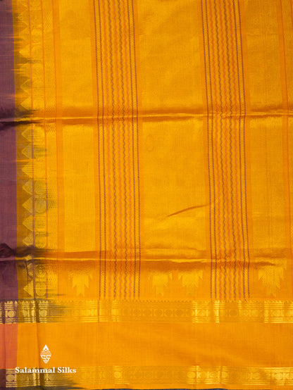 Beautiful Dark Maroon Rudraksha Butta With Checks Pure Silk Cotton Saree With Contrast Orange Traditional Gap Border