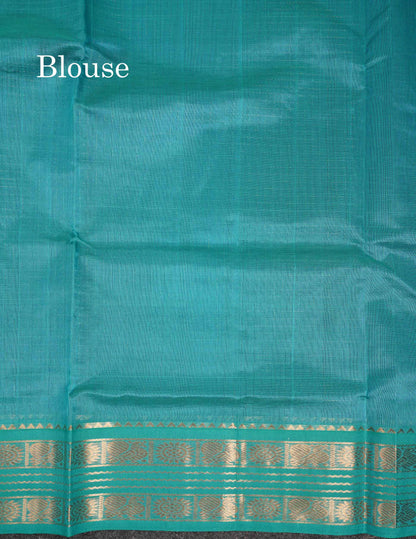 Beautiful Dual Tone Navy Blue Zari Checks Pure Silk Cotton Saree With Contrast Sapphire Green Traditional Border