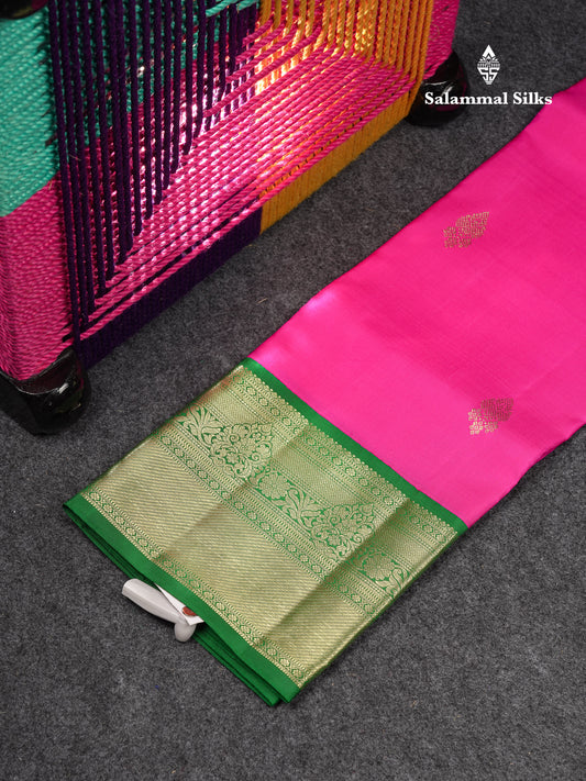 Beautiful Pure Silk Pattu Pavadai (Pink) With Contrast Green Blouse 36"