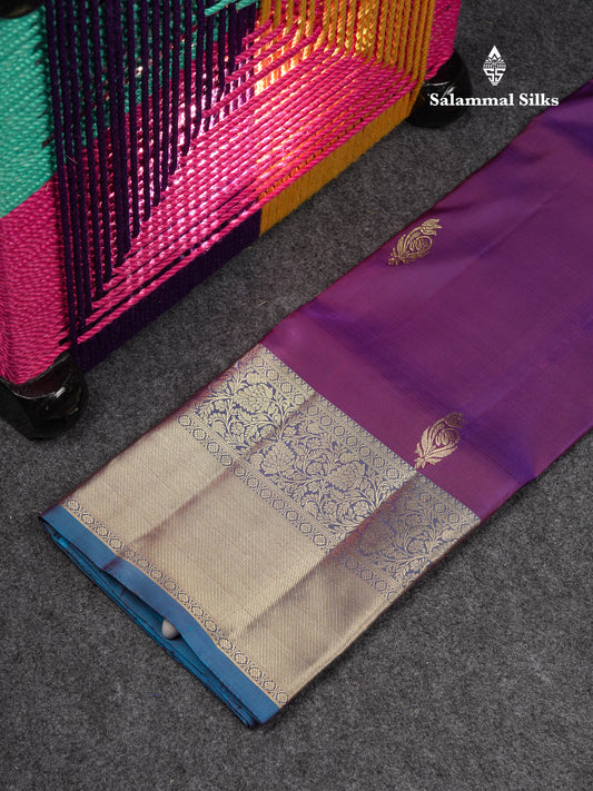 Beautiful Pure Silk Pattu Pavadai (Dark Violet) With Contrast Blue Blouse 36"