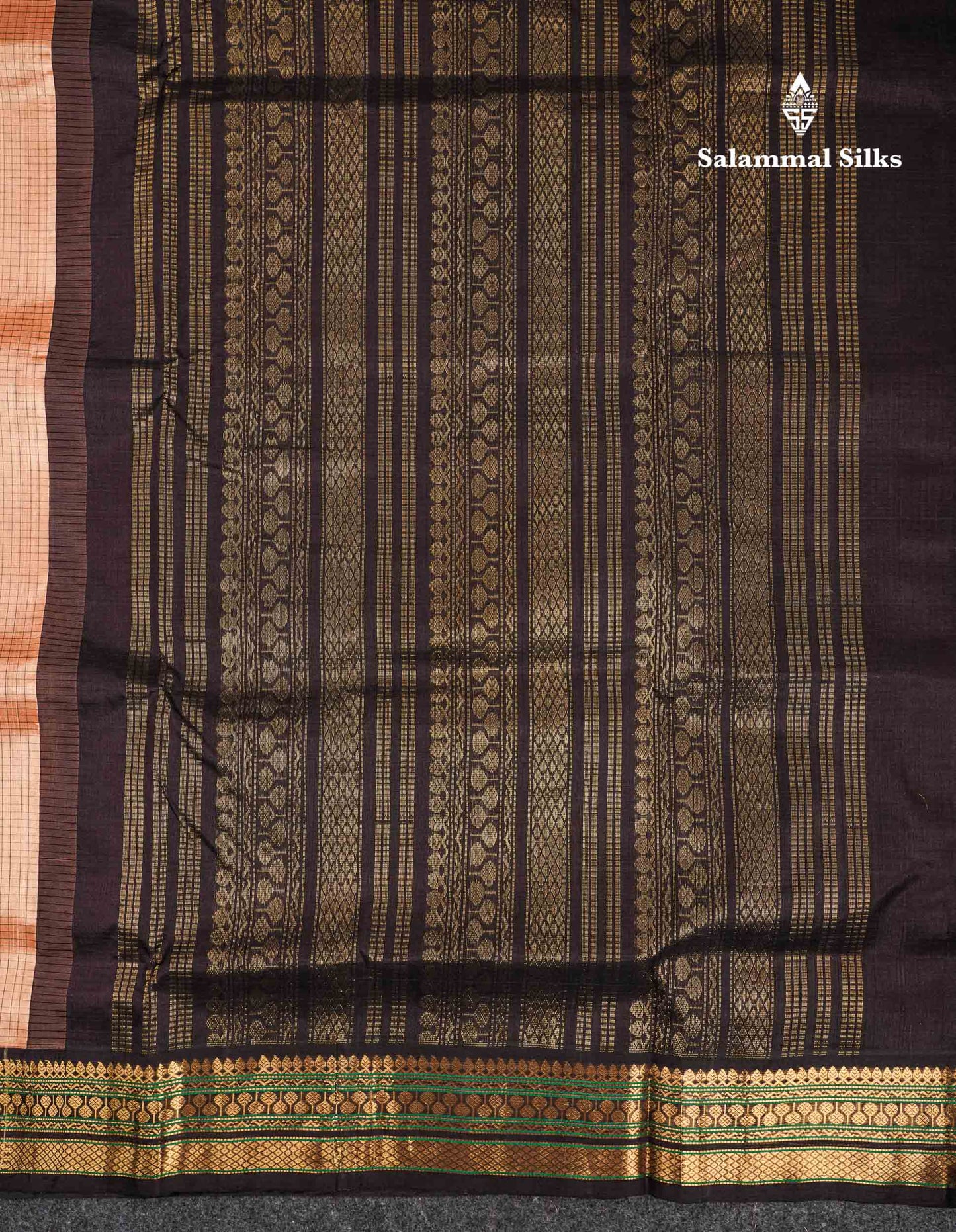 Beautiful Chocolate Small Check Pure Silk Cotton Saree With Contrast Dark Brown Traditional Border