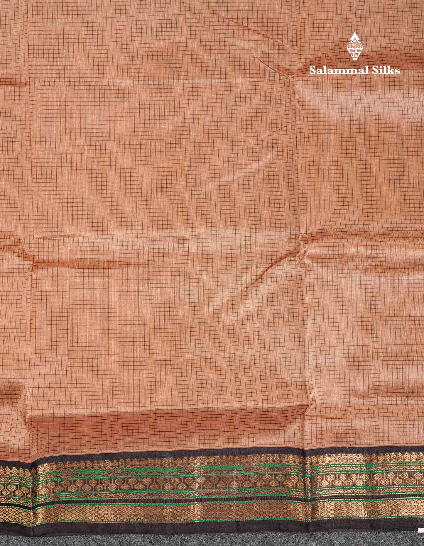 Beautiful Chocolate Small Check Pure Silk Cotton Saree With Contrast Dark Brown Traditional Border