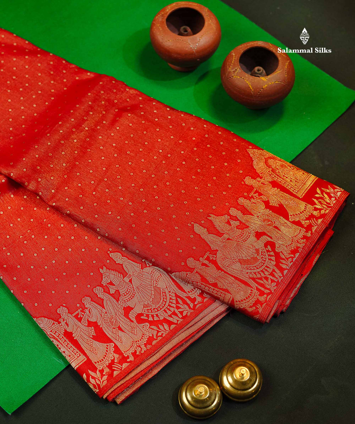 Chilly Red Pure Kanjivaram Silk Saree With Traditional Pallaku Border
