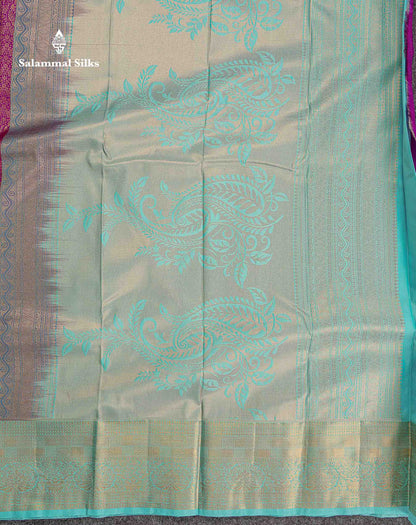 Bridal Semi Silk Saree -  Magenta Colour Body With Contrast Sea Blue Traditional Border