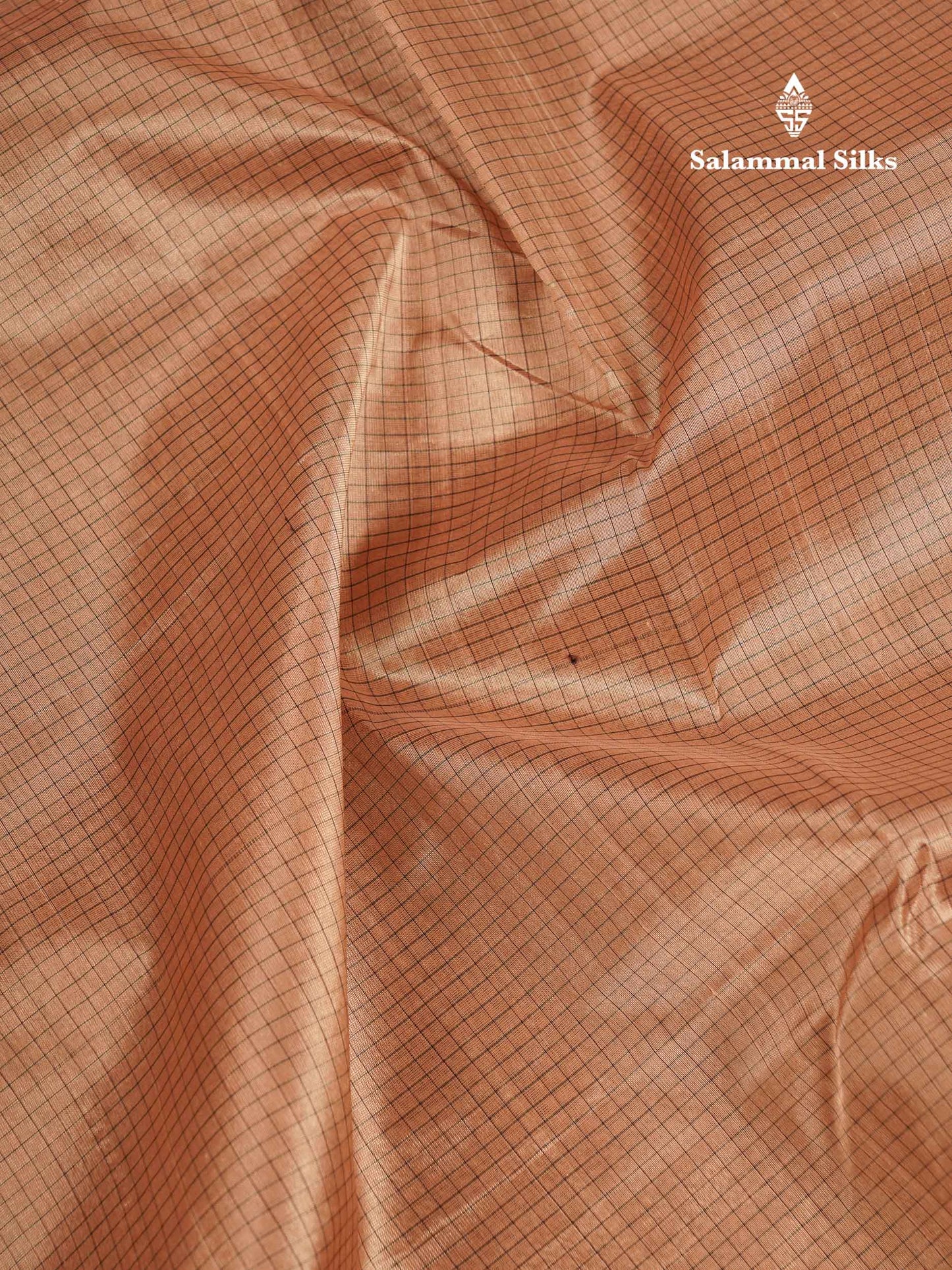 Beautiful Chocolate Small Check Pure Silk Cotton Saree With Contrast Dark Brown Traditional Border