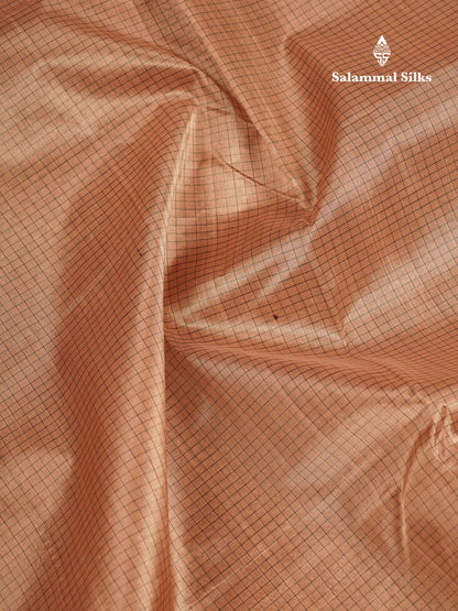 Beautiful Chocolate Small Check Pure Silk Cotton Saree With Contrast Dark Brown Traditional Border