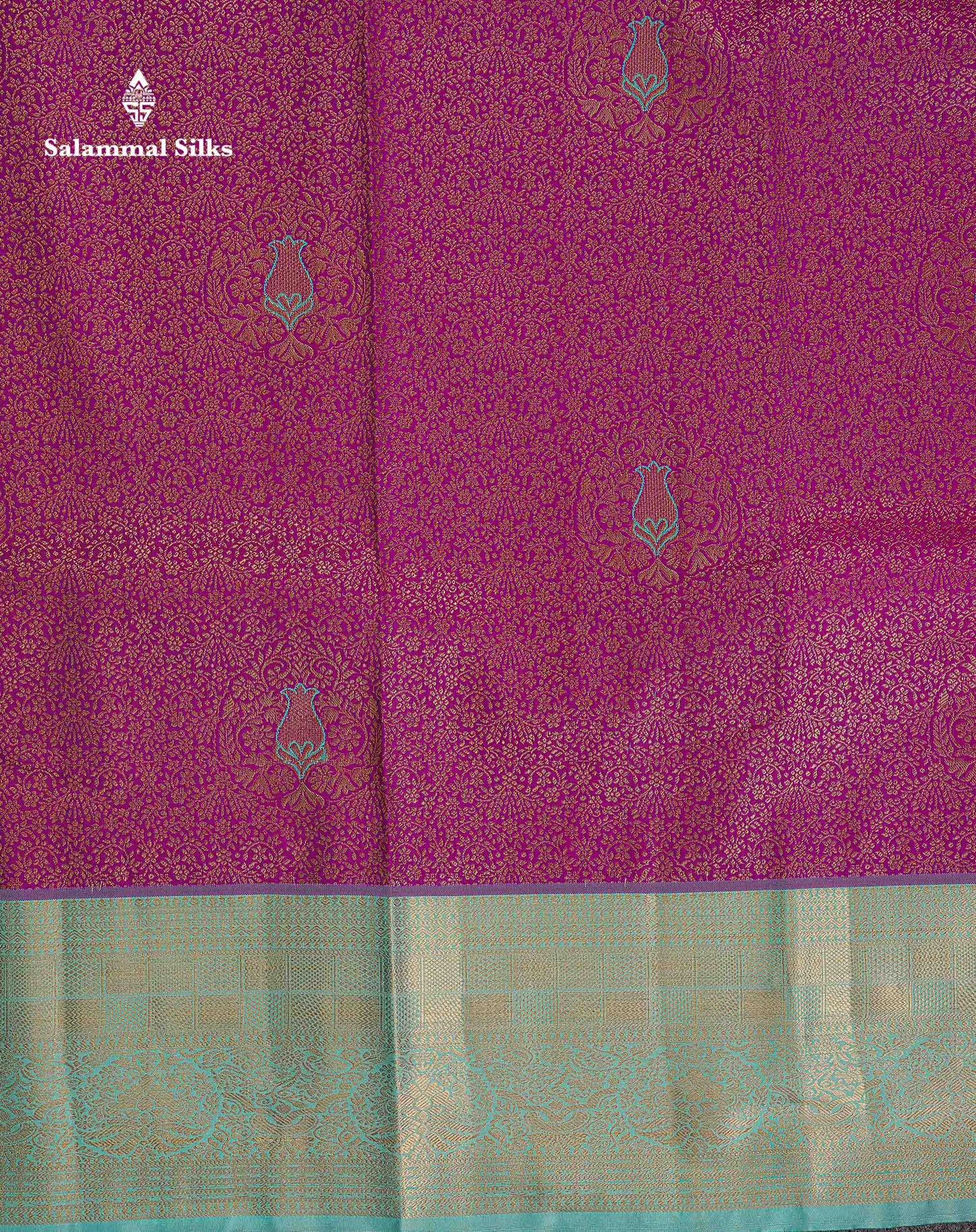 Bridal Semi Silk Saree -  Magenta Colour Body With Contrast Sea Blue Traditional Border