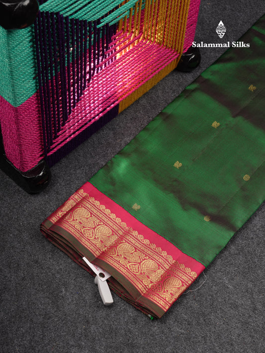 Beautiful Korvai Pure Silk Pattu Pavadai (Bottle Green) With Contrast Maroon Blouse 27"