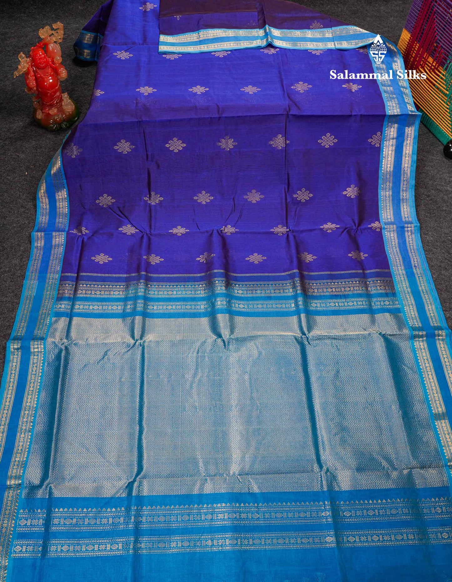Beautiful Dual Tone Royal Blue Pure Silk Cotton Saree With Contrast Blue Traditional Gap Border