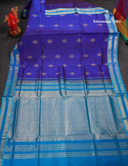 Beautiful Dual Tone Royal Blue Pure Silk Cotton Saree With Contrast Blue Traditional Gap Border