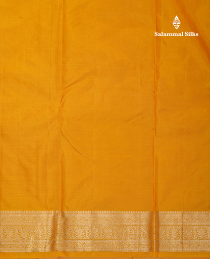 Beautiful Cream Sandal Pure Kanjivaram Silk Saree With Contrast Yellow Medium Traditional Border