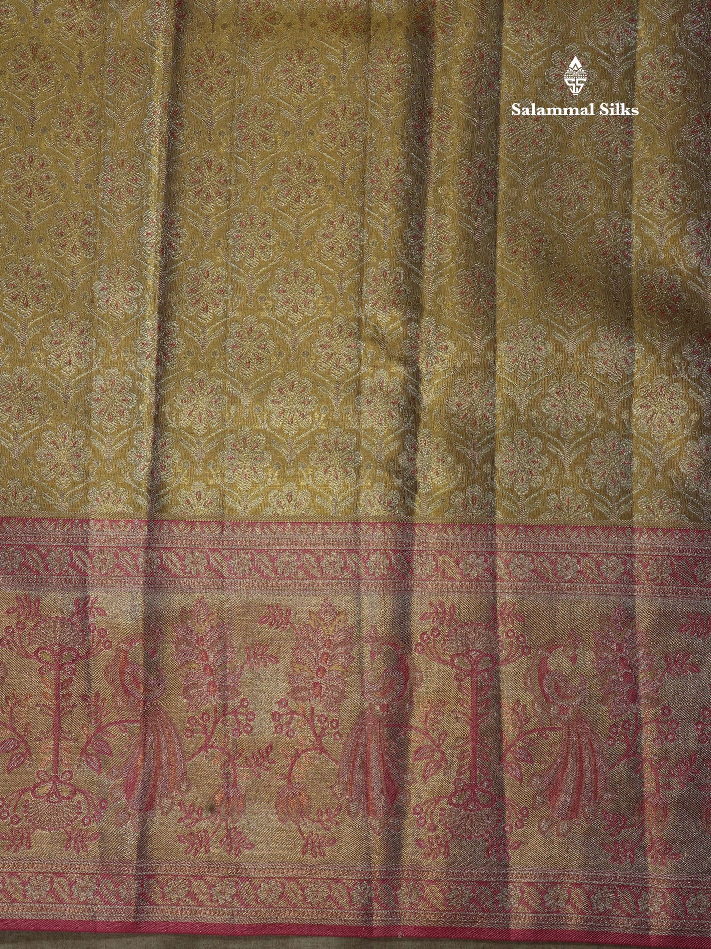 Beautiful Sandal Tissue Bridal Pure Kanjivaram Silk Saree With Contrast Meenakari Work Pink Border