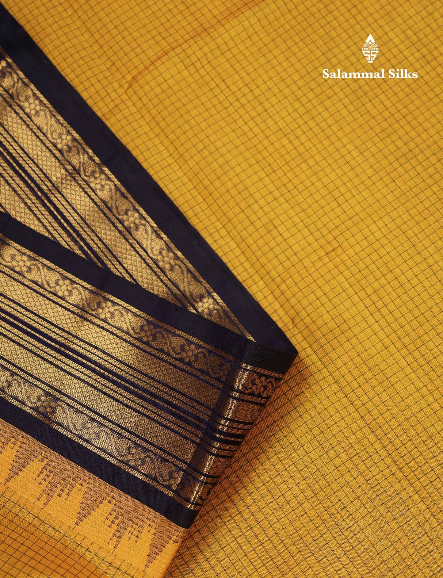 Beautiful Dual Tone Light Pink Small Checks Pure Silk Cotton Saree With Contrast Navy Blue Traditional Border