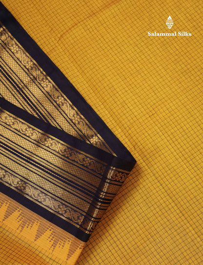 Beautiful Dual Tone Light Pink Small Checks Pure Silk Cotton Saree With Contrast Navy Blue Traditional Border