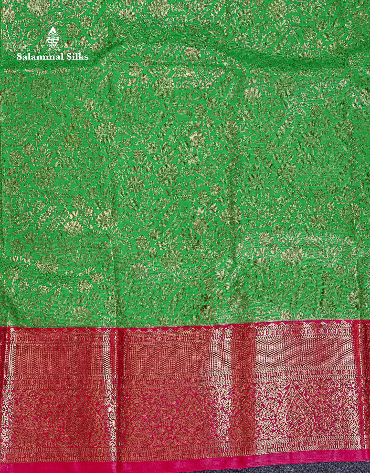 Bridal Semi Silk Saree -  Parrot Green Colour Body With Contrast Pink Evening Morning Border