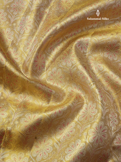 Beautiful Sandal Tissue Bridal Pure Kanjivaram Silk Saree With Contrast Meenakari Work Pink Border