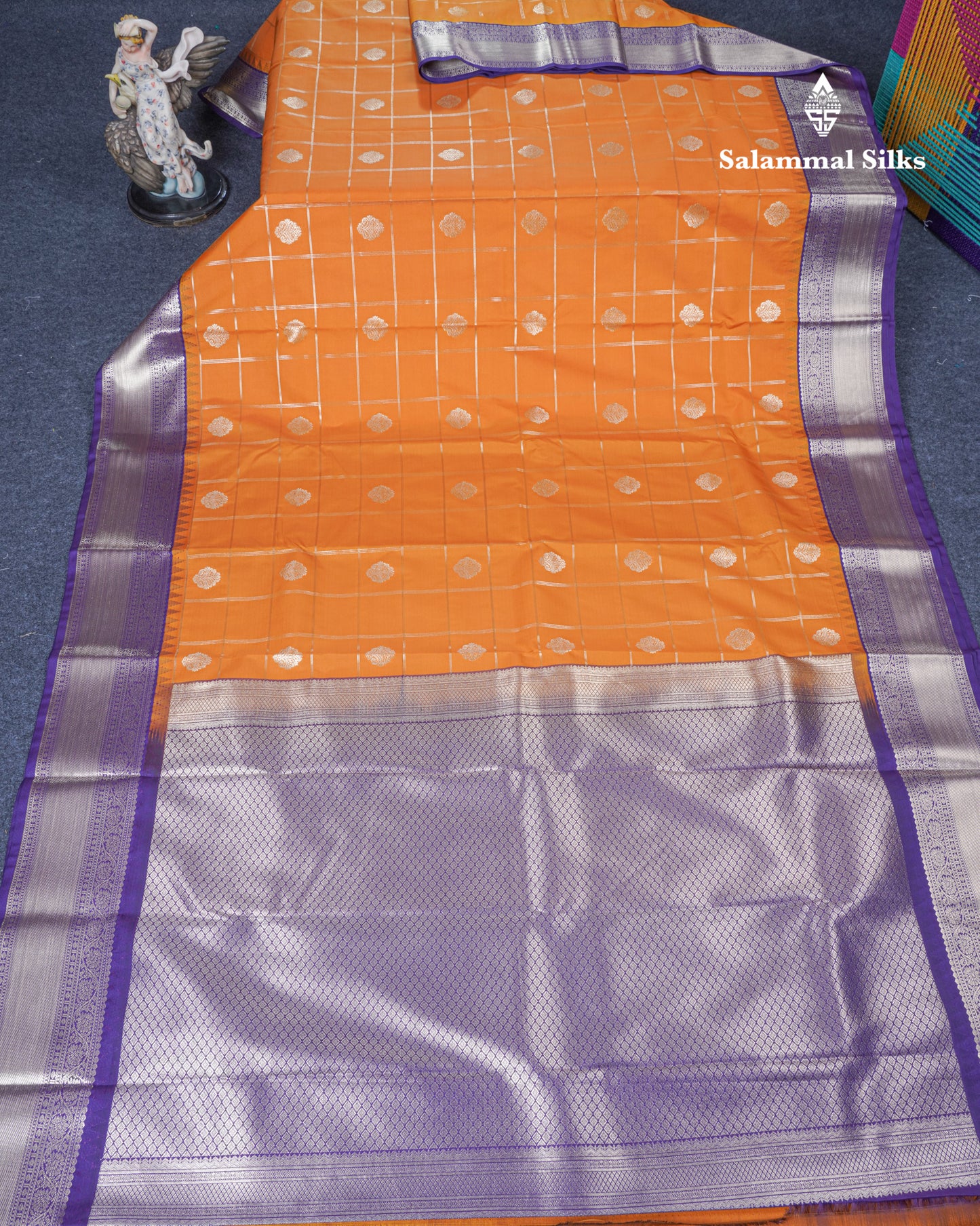 Mustard Yellow Semi Silk Saree With Contrast Violet Border