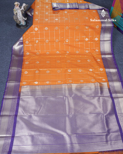 Mustard Yellow Semi Silk Saree With Contrast Violet Border