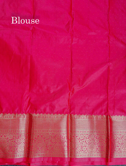 Bridal Semi Silk Saree -  Parrot Green Colour Body With Contrast Pink Evening Morning Border