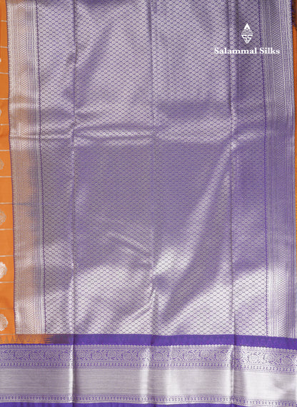 Mustard Yellow Semi Silk Saree With Contrast Violet Border