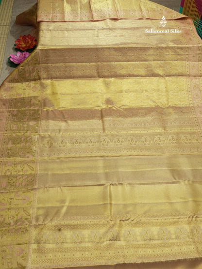 Pink Tissue Bridal Pure Kanjivaram Silk Saree With Meenakari Work Border