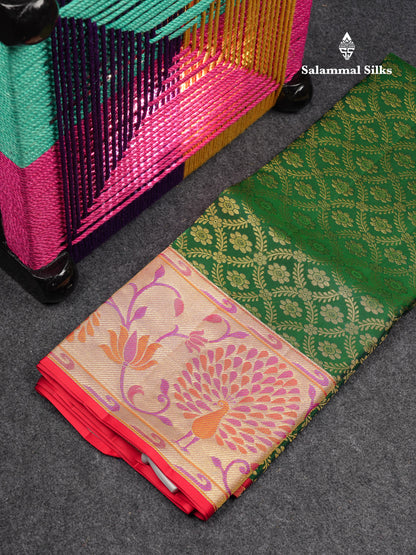 Beautiful Pure Silk Pattu Pavadai (Bottle Green) With Contrast Redish Maroon Blouse 45"