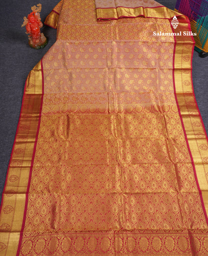 Beautiful Onion Pink Bridal Pure Kanjivaram Silk Saree With Contrast Maroon Border