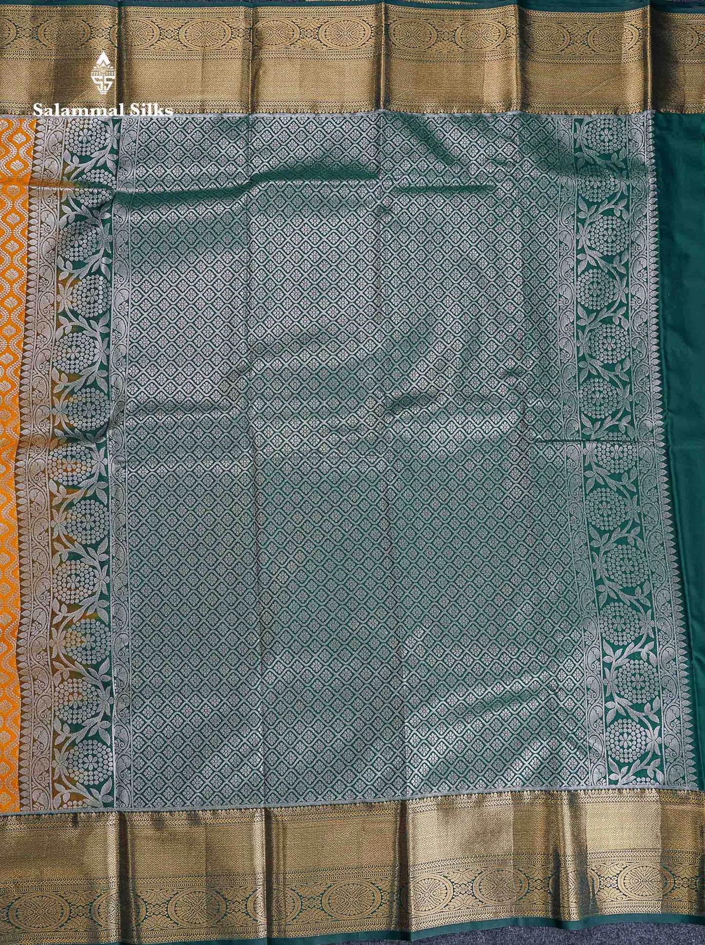 Bridal Semi Silk Saree -  Yellow Colour Body With Contrast Bottle Green Border