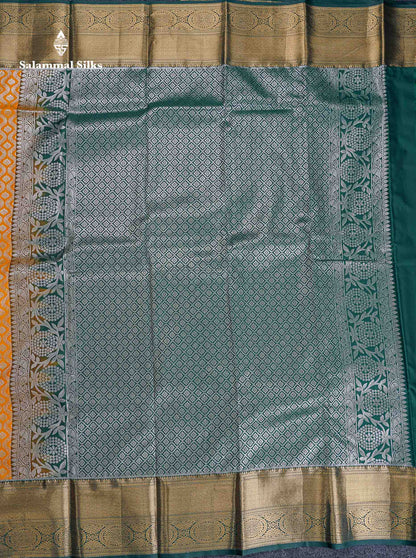 Bridal Semi Silk Saree -  Yellow Colour Body With Contrast Bottle Green Border