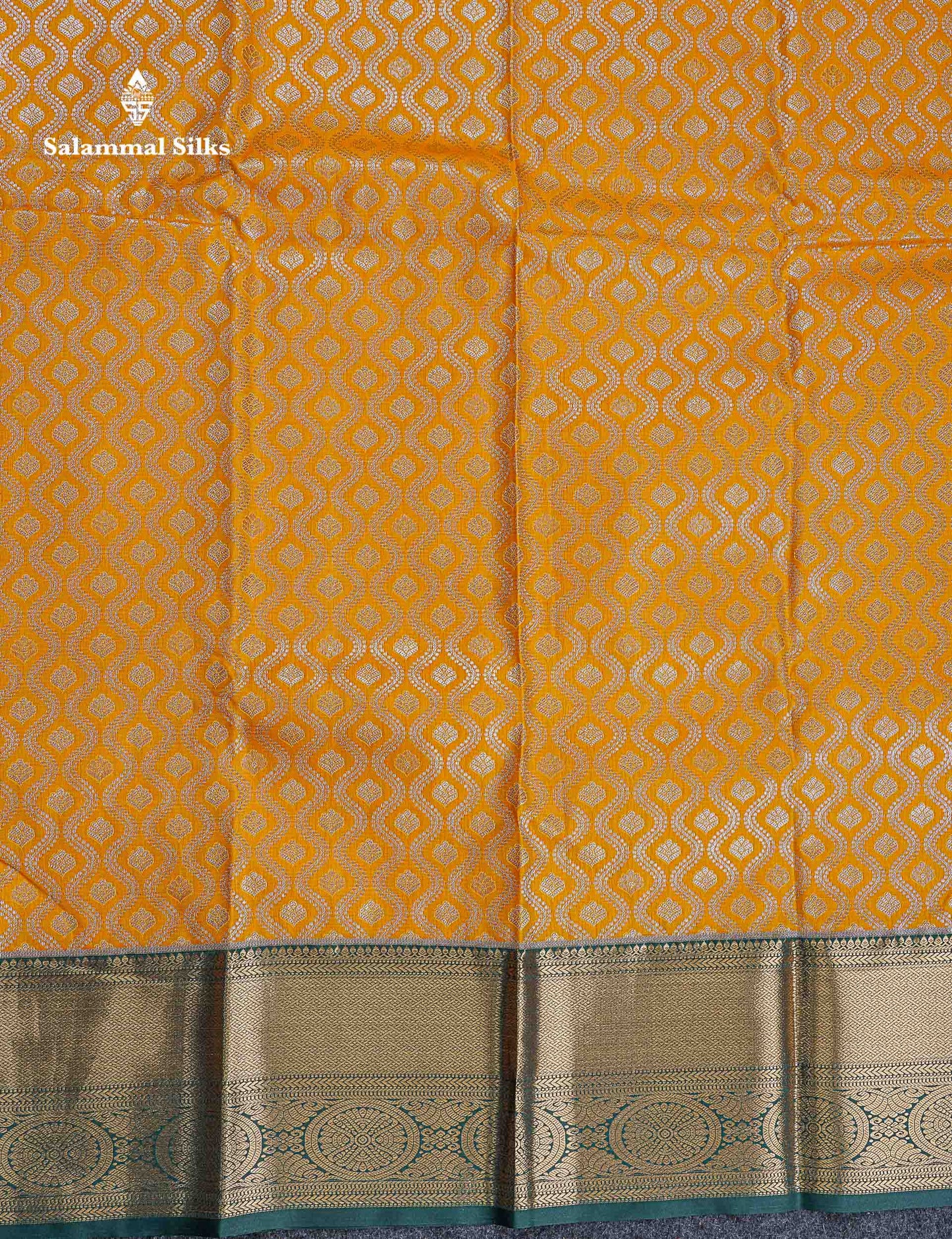 Bridal Semi Silk Saree -  Yellow Colour Body With Contrast Bottle Green Border