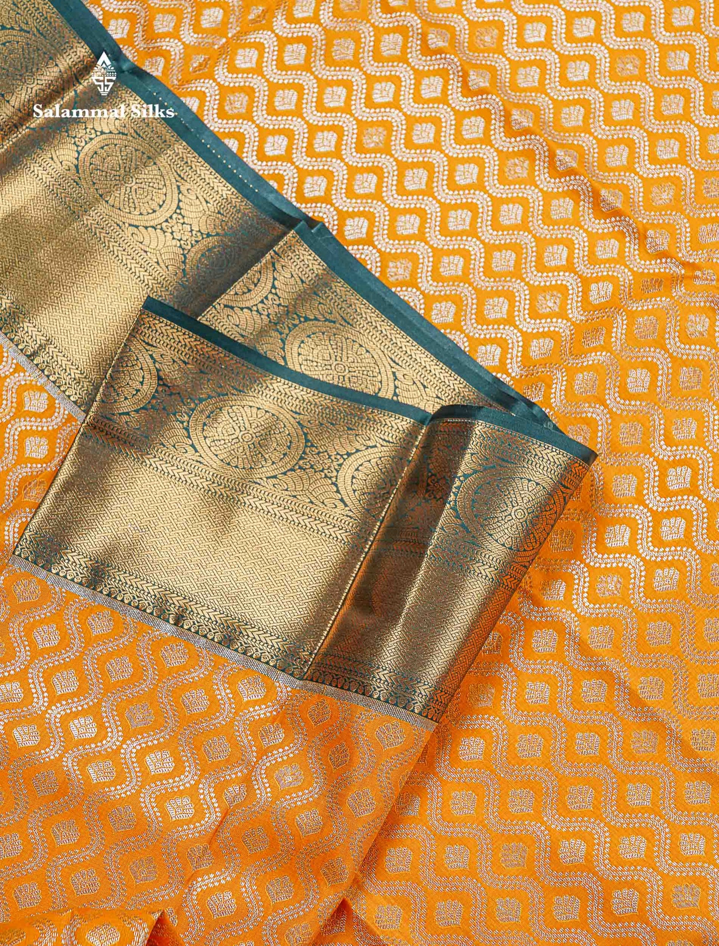 Bridal Semi Silk Saree -  Yellow Colour Body With Contrast Bottle Green Border