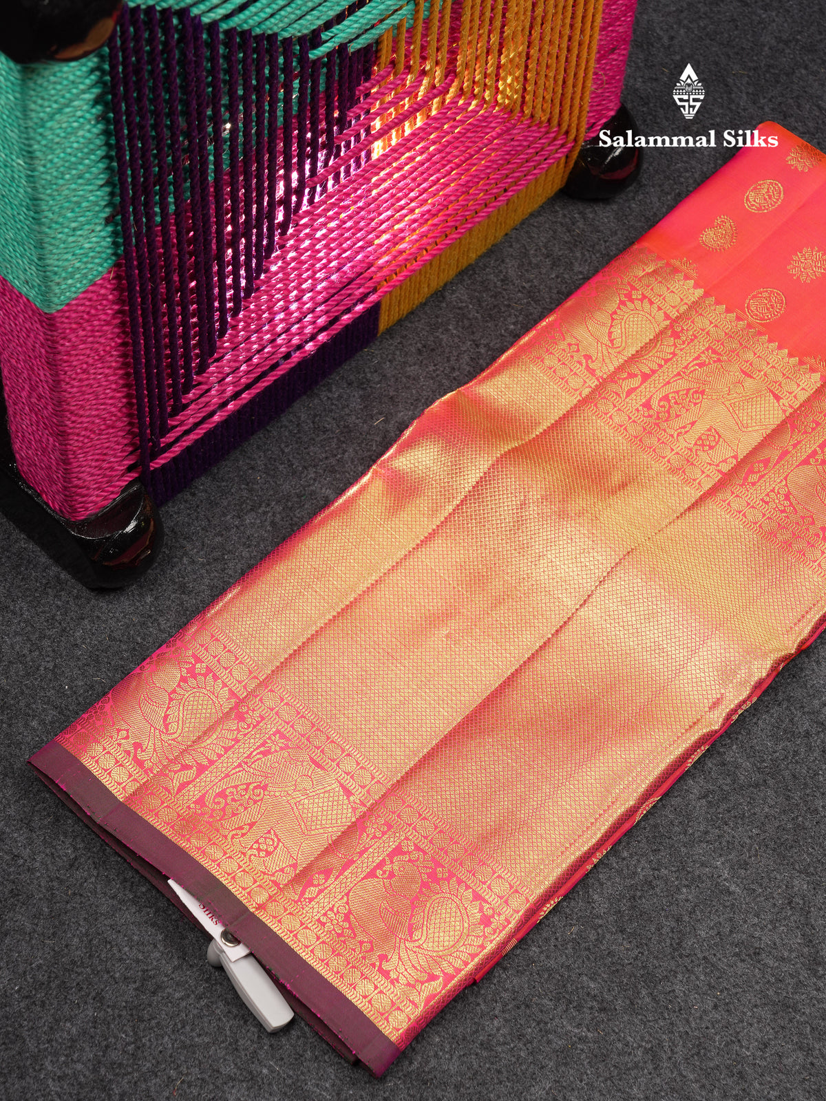 Beautiful Pure Silk Pattu Pavadai (Dual Tone Pinkish Orange) With Traditional Long Border 45"
