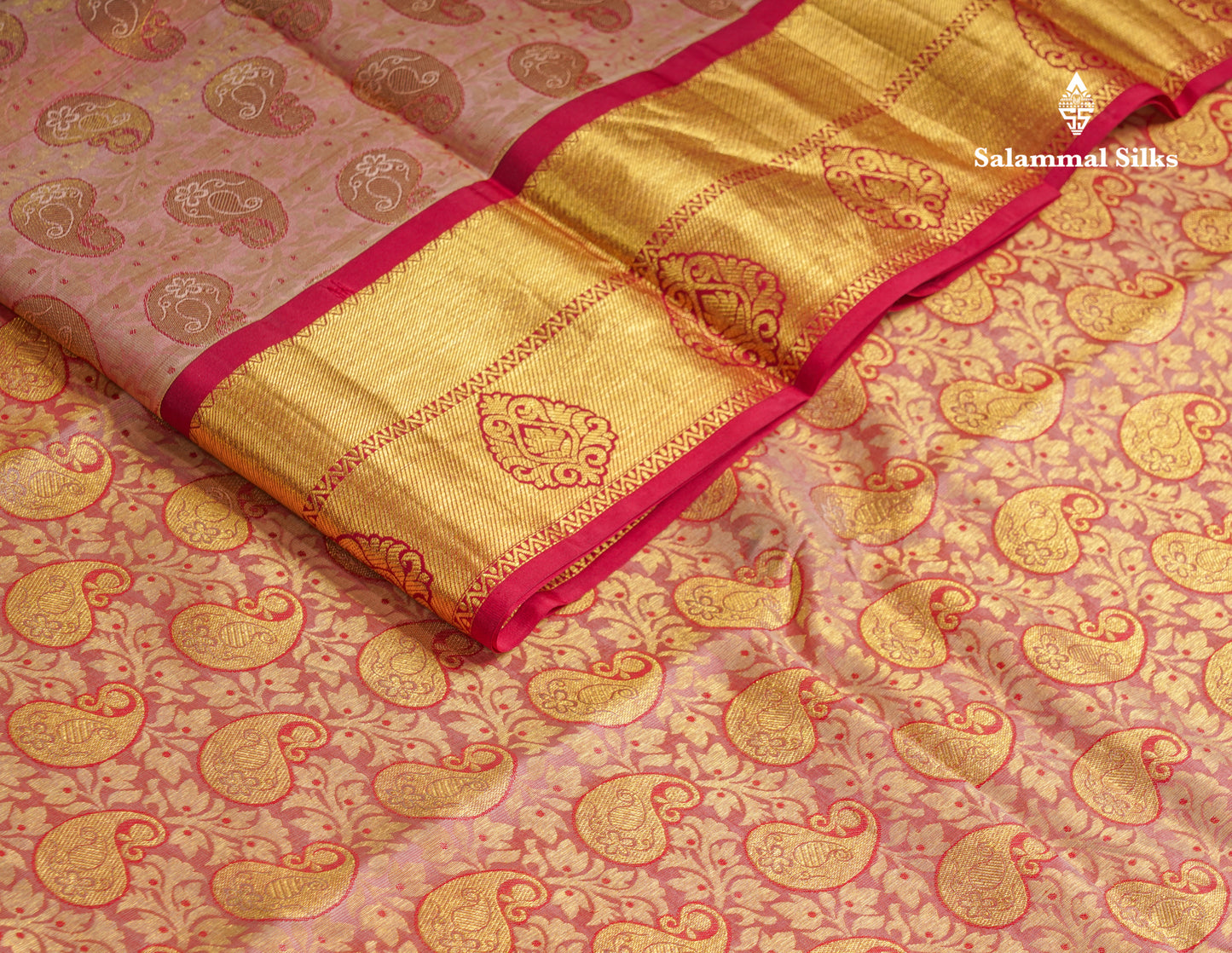 Beautiful Onion Pink Bridal Pure Kanjivaram Silk Saree With Contrast Maroon Border