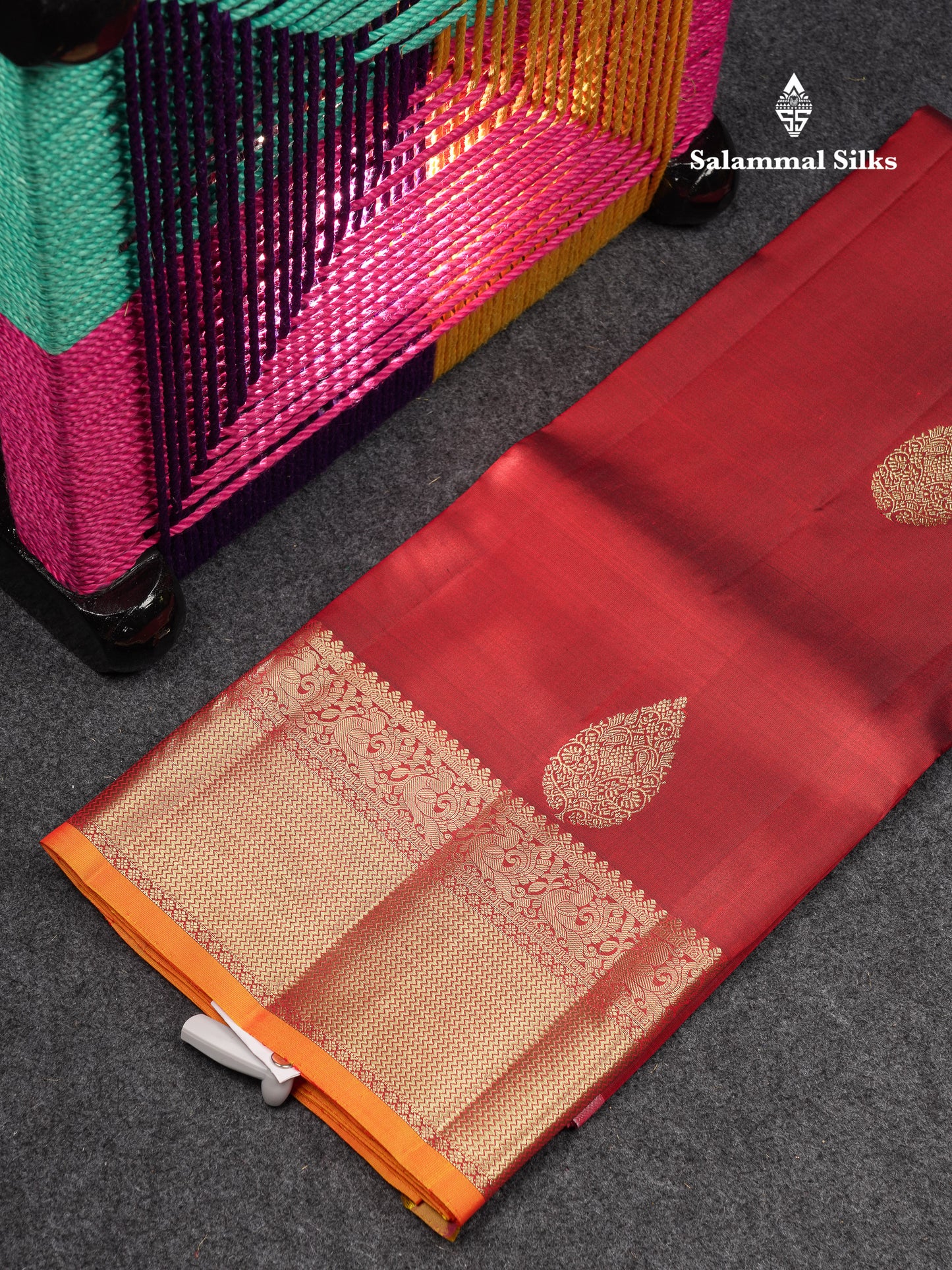 Beautiful Pure Silk Pattu Pavadai (Vadamalli) With Contrast Light Orange Blouse 45"