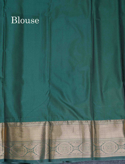 Bridal Semi Silk Saree -  Yellow Colour Body With Contrast Bottle Green Border