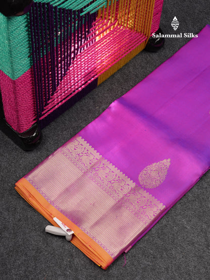 Beautiful Pure Silk Pattu Pavadai (Vadamalli) With Contrast Light Orange Blouse 45"