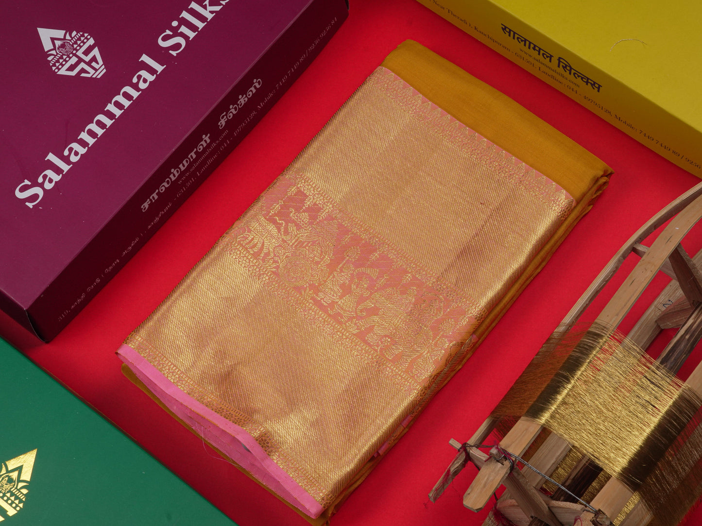 Mustard Yellow Colour Pure Kanjivaram Silk Saree with Pallakku Border